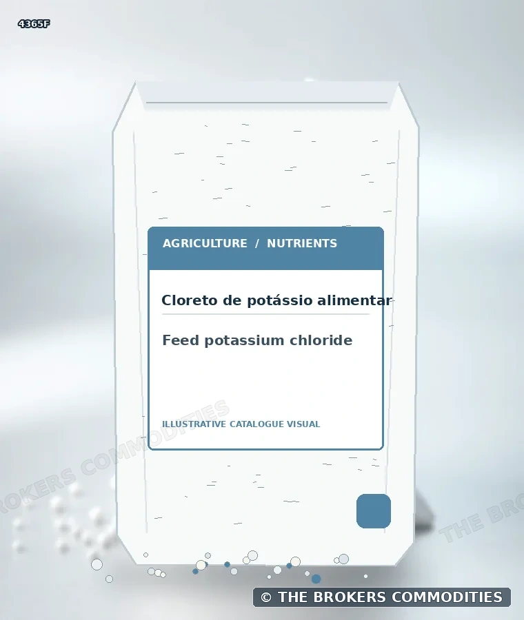 Cloreto de potássio alimentar — Ilustração da formulação para identificação visual; não representa embalagem, estoque ou lote disponível.