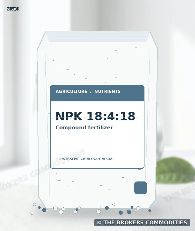 Fertilizante complexo · NPK 18:4:18 — Ilustração da formulação para identificação visual; não representa embalagem, estoque ou lote disponível.
