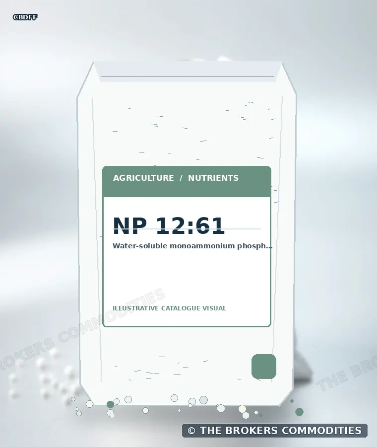 Fosfato monoamônico solúvel — MAP · NP 12:61 — Ilustração da formulação para identificação visual; não representa embalagem, estoque ou lote disponível.