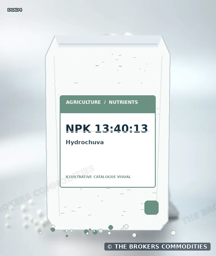 Hidrochuva · NPK 13:40:13 — Ilustração da formulação para identificação visual; não representa embalagem, estoque ou lote disponível.