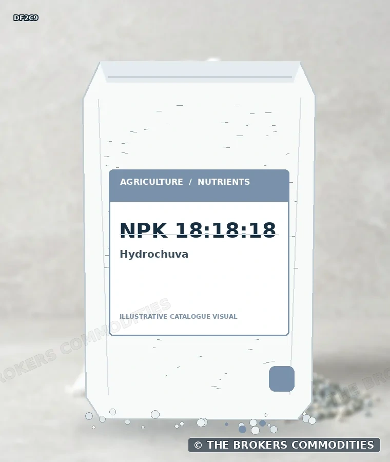 Hidrochuva · NPK 18:18:18 — Ilustração da formulação para identificação visual; não representa embalagem, estoque ou lote disponível.