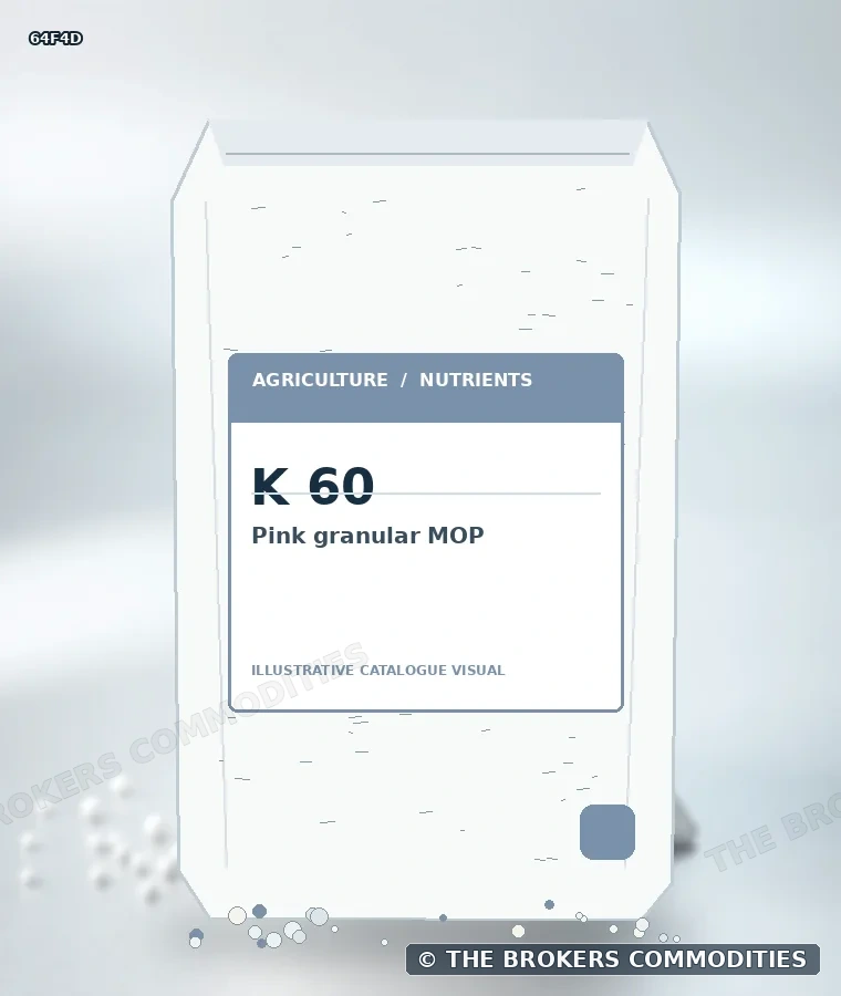 MOP granulado rosa · K 60 — Ilustração da formulação para identificação visual; não representa embalagem, estoque ou lote disponível.