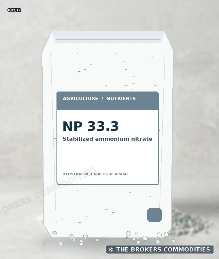 Nitrato de amônio estabilizado · NP 33.3 — Ilustração da formulação para identificação visual; não representa embalagem, estoque ou lote disponível.