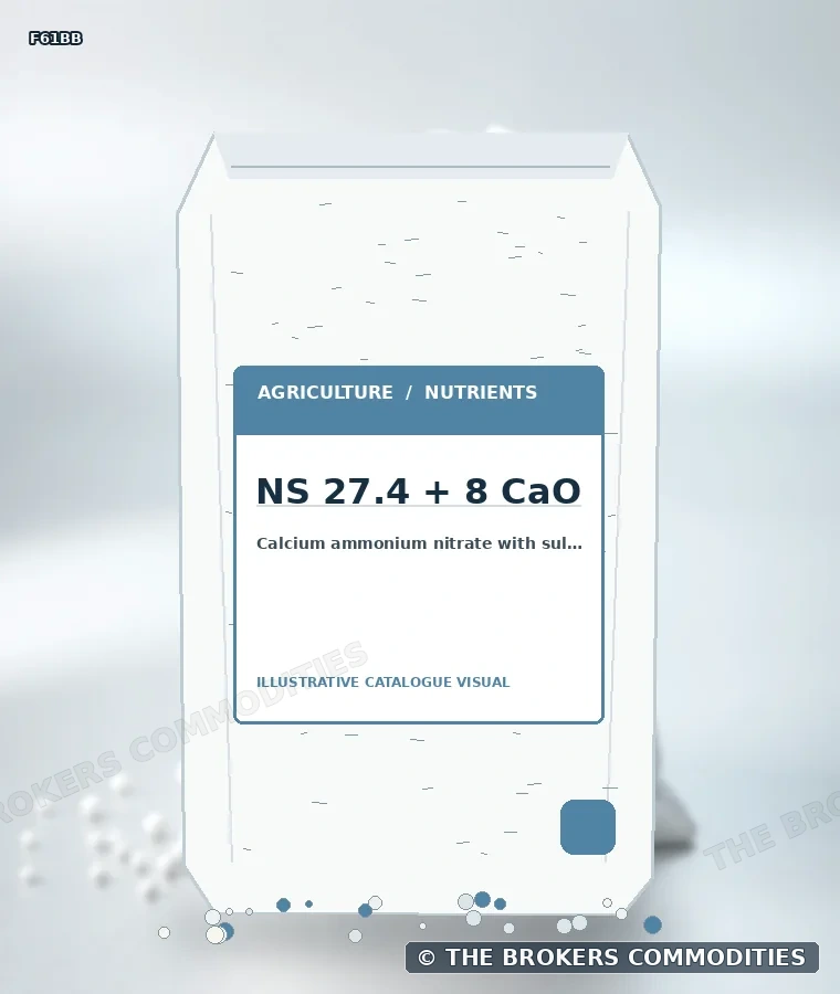 Nitrato de cálcio e amônio com enxofre · NS 27.4 + 8 CaO — Ilustração da formulação para identificação visual; não representa embalagem, estoque ou lote disponível.