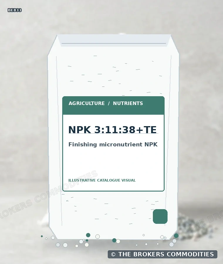 NPK microfinalizador · NPK 3:11:38+TE — Ilustração da formulação para identificação visual; não representa embalagem, estoque ou lote disponível.