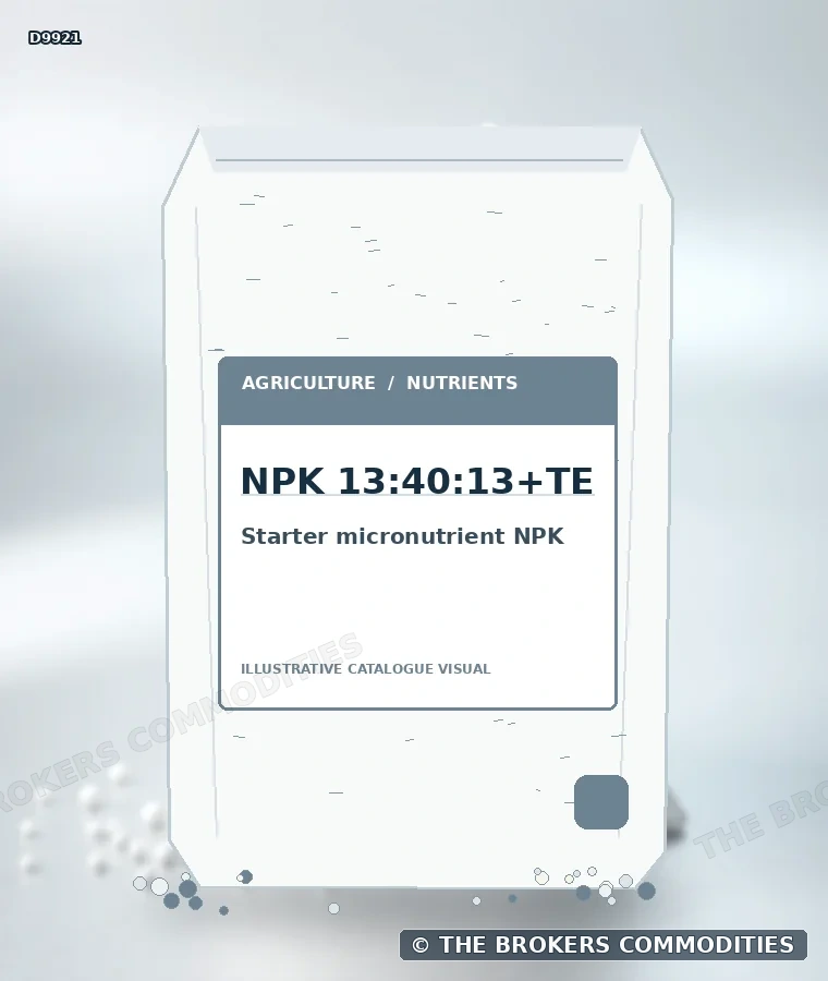 NPK microiniciador · NPK 13:40:13+TE — Ilustração da formulação para identificação visual; não representa embalagem, estoque ou lote disponível.